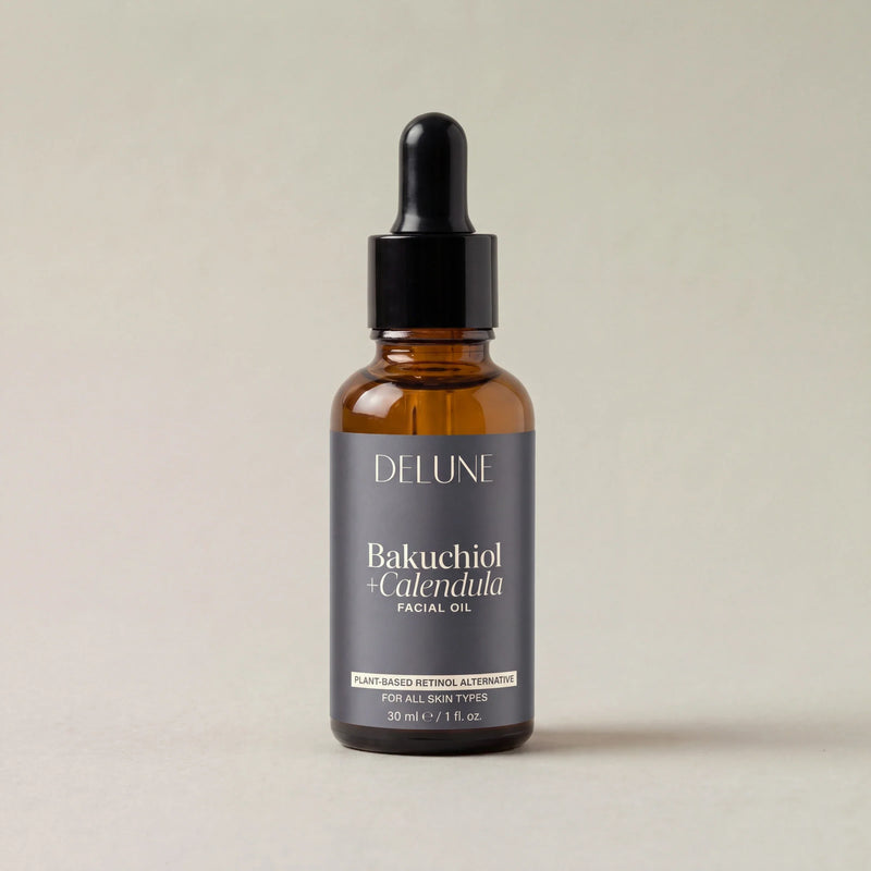 Óleo facial Bakuchiol + calêndula Delune, foto de estúdio