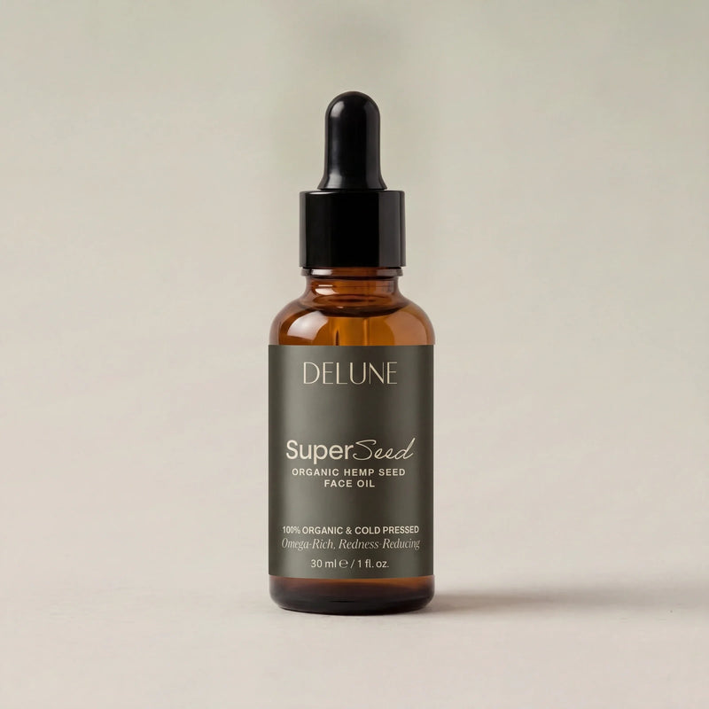 Super Seed – óleo facial de semente de cânhamo Delune, foto de estúdio