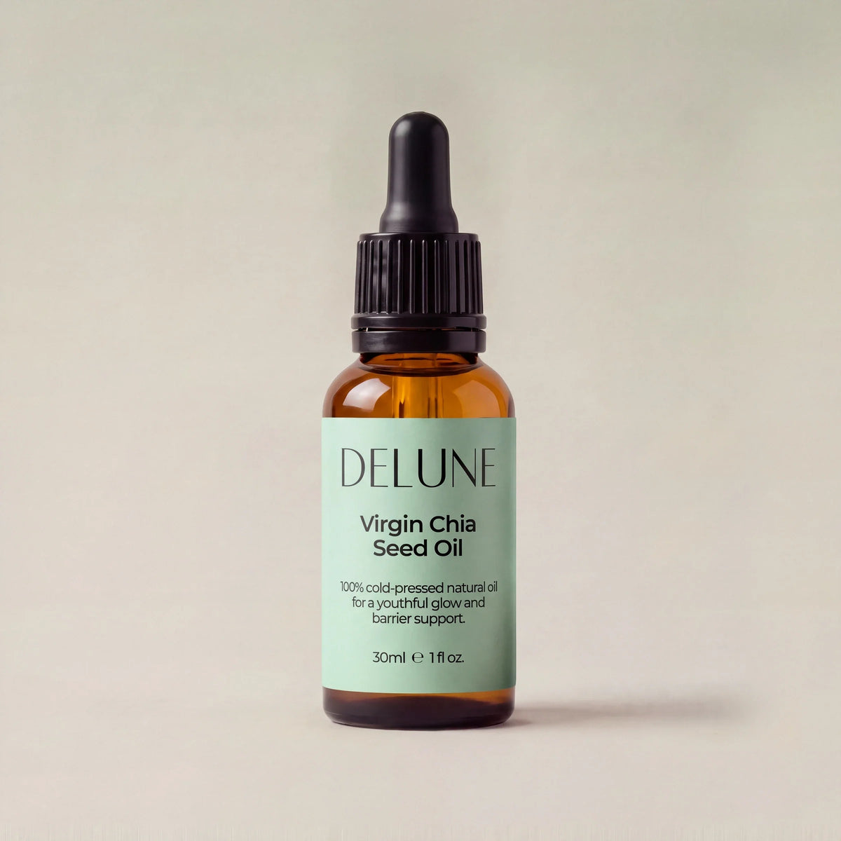 Óleo virgem de semente de chia Delune, frasco conta-gotas de 30 ml