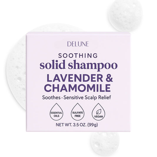 Barra de xampu sólido de lavanda e camomila - acalma e alivia o couro cabeludo sensível