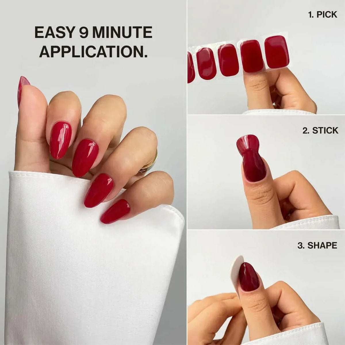 Noir (adesivos de unha sem UV): aplicação fácil em 9 minutos, em três passos: escolha, aplique e modele